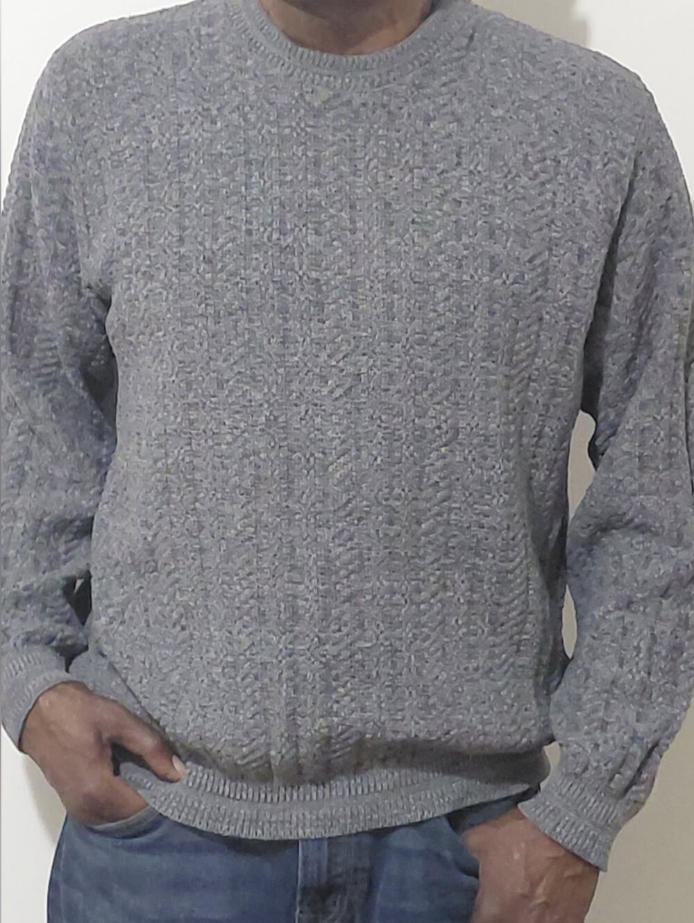 Vintage Bill Blass Men's Large Grey Cable Knit Pullover Sweater Crew Neck Gray